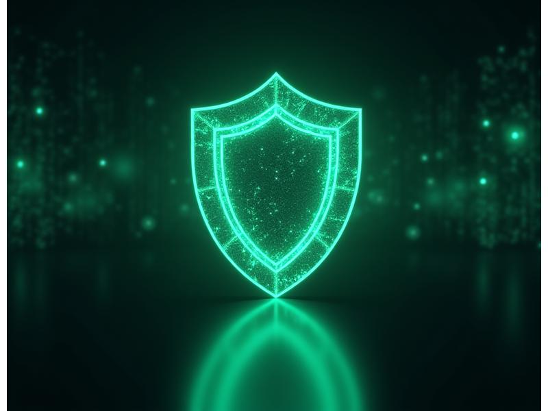 Scudo digitale stilizzato su uno sfondo di codice binario e connessioni sicure, simbolo di protezione dei dati